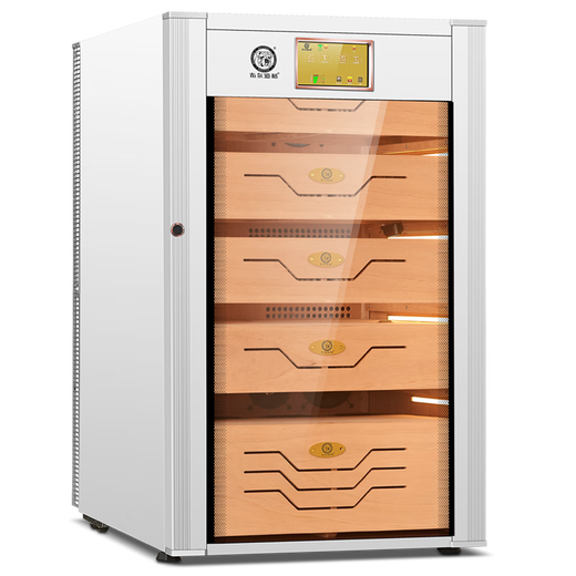Bulldog cigar cabinet with constant temperature and humidity, ammonia removal, fingerprint lock control, wet eggplant password lock, energy-saving WiFi remote control, VC428 Divine Dog PLUS, cedar wood moisturizing, naked breeding, imported home VC308 Divine Dog PLUS with fingerprint password lock, WIFI+ white