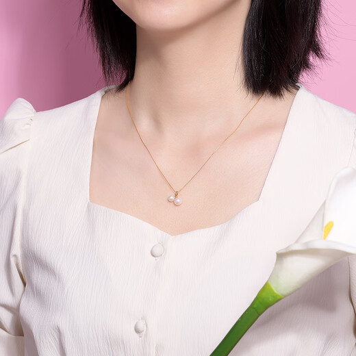 Shixi's good things come in pairs 18K pearl pendant for women as a Valentine's Day gift for girlfriend on Chinese Valentine's Day with 925 silver chain
