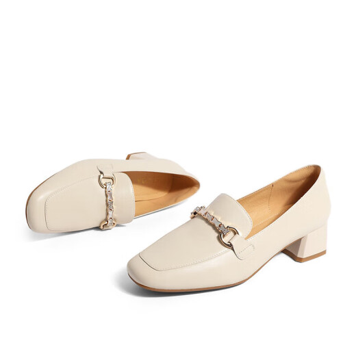Senda mocasines femeninos de moda de otoño de otoño bit viajero de tacón grueso zapatos individuales zt727ca2 beige 40