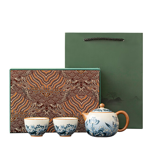 Tangfeng Ru Kiln Kung Fu Tea Set household high-end one pot and two cups personal ceramic teapot teacup gift box Ru Kiln Lotus Xishi Pot + 2 cups + gift box