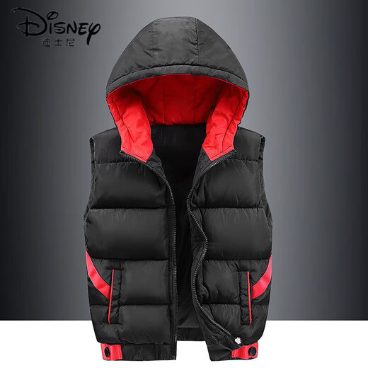 Disney boys down cotton vest outer wear 5 vest 6 autumn and winter 7 child boy vest thickened jacket 8 years old style black (21 color hooded vest) 140 size (recommended height is about 130)