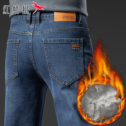 RED DRAGONFLY Jeans Herren Herbst und Winter tragen 2024 neue Modemarke Herren gerade locker plus Samt lässig warme Hosen Herrenhosen 3879 blau schwarz Herbst- und Winterstil normal 36