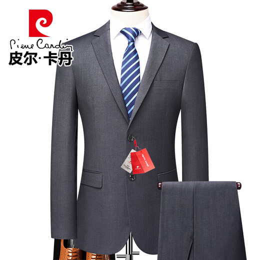Pierre Cardin high-end customized suit suit men's formal work wear professional wear men's wedding groom groomsmen dress suit men navy blue two buttons (top + pants) XL 180