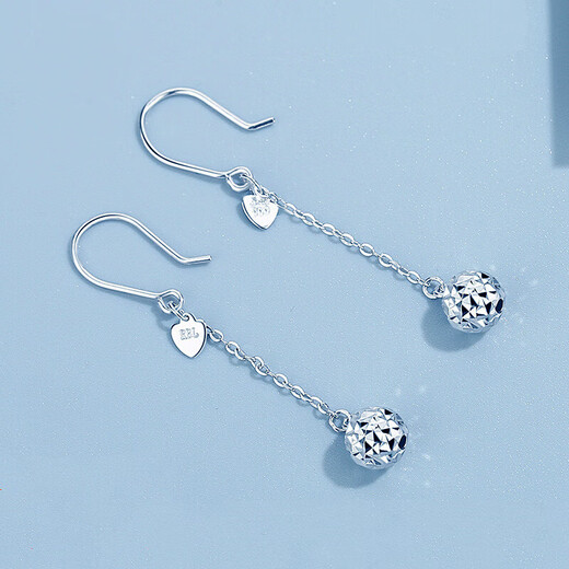 Jincaifu pt950 platinum earrings for women platinum round beads earrings long earrings tassel ear hooks platinum round beads earrings about 2.4g