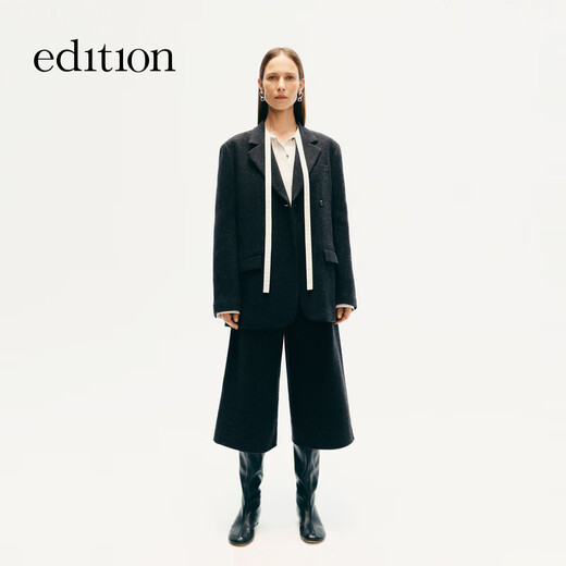 Edition woolen coat for women 2025 winter new woolen silhouette retro female gentleman suit jacket dark floral gray L