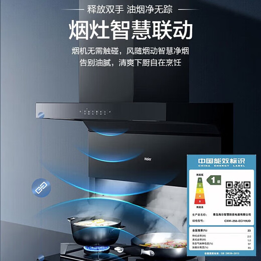 Haier EC719Ud Haushaltsbereich Kapuze 25 kubische Hochsaugkraft ohne Öl, hohe Frequenz selbstverpackte, Wave Smart Control, Mobile Smart Control Erste Energieeffizienz, Küchenrauchherde [Single Motor