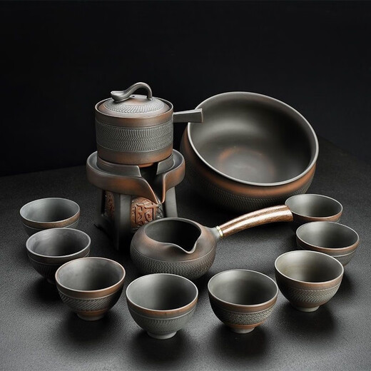 Lazy stone grinding automatic tea set full set household anti-scald teapot Chinese tea making artifact Kung Fu tea cup with gift box automatic three-piece set 3 heads