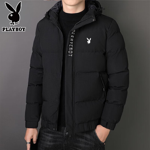 Playboy cotton coat for men winter 2025 new style coat cotton coat thickened to keep warm and cold-proof casual loose youth men's cotton padded jacket 005-khaki (scarf included) L 100-115Jin Jin equals 0.5 kg