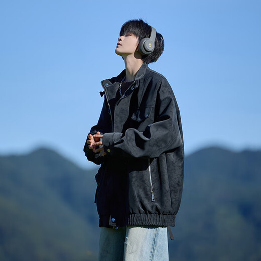 Shelley Jones American retro pu leather jacket men's autumn new loose trendy high-end handsome jacket clothing black cotton XL recommended 125-135Jin Jin equals 0.5 kg