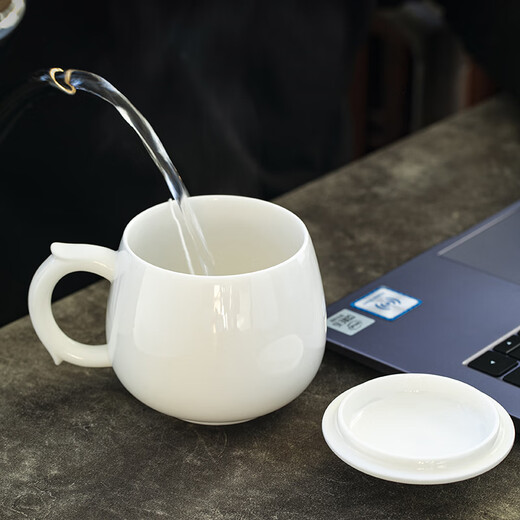 Yuquan Longmen mutton-fat jade glazed office cup Dehua white porcelain tea cup large-capacity water cup household drinking tea cup with lid 3. Longteng office cup (without liner) 380ml