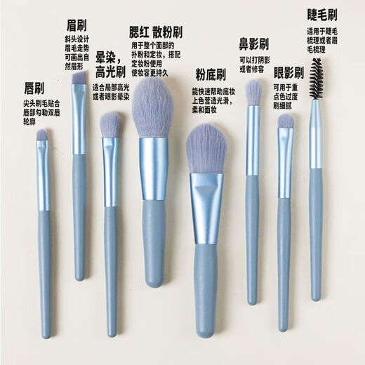 Mini 8-piece makeup brush set with soft bristles for beginners travel portable brush eye shadow brush blush brush beauty tools 1 set (random color) 8 pieces opp bag (not including leather bag)