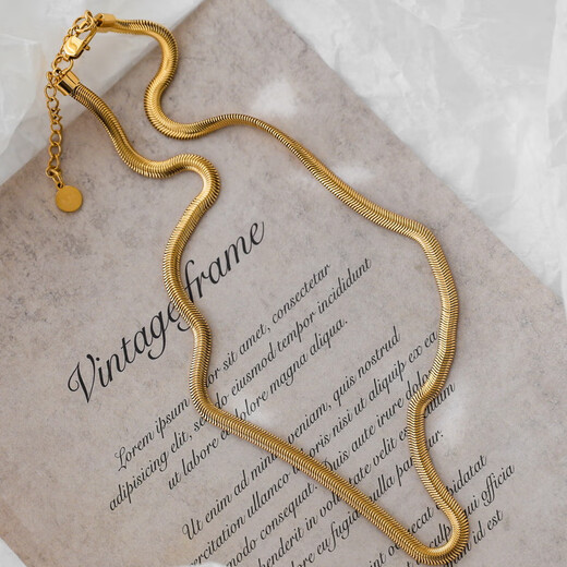 Fat Donglai's same style 18k gold snake bone l chain does not fade Italian 18K gold plated soft snake bone l chain clavicle necklace for women soft snake bone necklace 40 cm gold