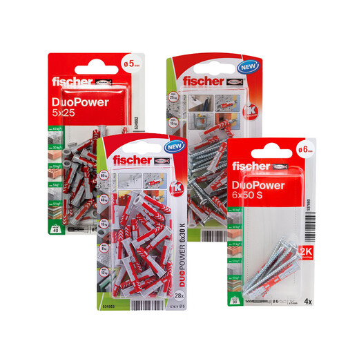 Fischer German original imported expansion screw Duopower universal hollow wall gypsum board foam brick special card installation 6X30+4.5x40 original nail 12 sets/card 534997