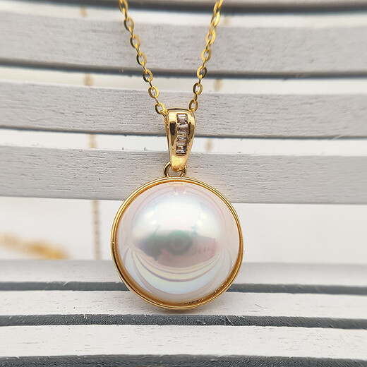 Miaozun artificial horse oyster pearl pendant necklace 15mm cherry blossom pink women's shell pearl pendant necklace S925 silver style cherry blossom pink style