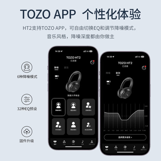 Tozo HT2 Kopf montiert aktive Geräuschunterdrückung Wireless Bluetooth Headset Gaming Computer Headset Wired Ultra Long Battery Life Gold Standard Certified Bluetooth 5.4 mit Mikrofon, das für Apple und Huawei geeignet ist