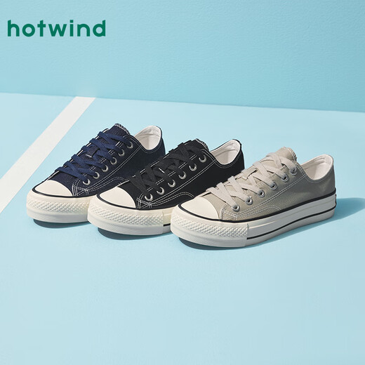 Hot Wind 2025 Осень Новые мужские простые классические универсальные парусиновые туфли с низким берцем на шнуровке Повседневные кроссовки Мужская обувь 01 Черный 42 Половина размера Большой