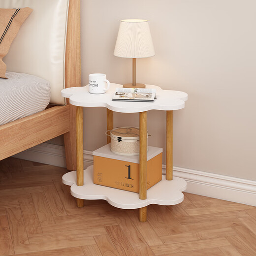 Boundary line bedside table storage bedroom small simple small table mini bedside cabinet storage rack storage bedside table side table double layer pastoral oak color 40*40cm