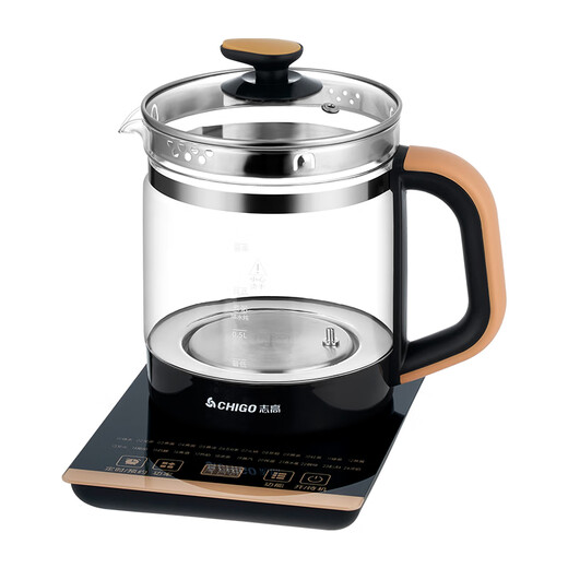 CHIGO health kettle, tea kettle, electric kettle, kettle 1.8L, multi-function constant temperature kettle, flower tea kettle, mini glass medicinal meal kettle, black gold, with egg rack 1.8L