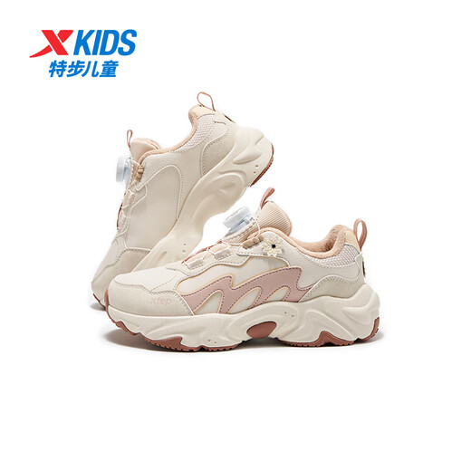 Детские туфли-лепестки Xtep, хлопчатобумажные туфли, зимние девочки, средние и большие дети плюс бархатные, теплая, ветронепроницаемая, водонепроницаемая, мягкая, эластичная и износостойкая обувь, белый песочно-серый/коричнево-розовый 36