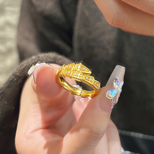 Sea Rover gold inlaid moissanite snake ring for women new 999 solid gold snake ring ring for Valentine's Day for girlfriend Gold full diamond snake ring No. 10-11 / gold weight about 2.35g