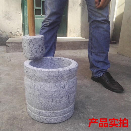 Green garlic hammer, stone mortar, hammer, pepper hammer, garlic pounder, stone rod, medicine pestle, grinding wooden stick, stone hammer, wooden stick, stone hammer diameter 11 cm