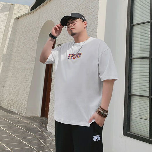 ZHIDOUDOU胖子卫衣男宽松大码不显肚子潮牌t恤士短袖夏季字母加肥加大大上 t1349白色 10XL 2xl 150斤175斤