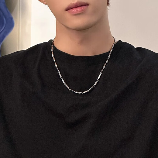 Oein necklace men's clavicle titanium steel chain rhombus necklace men's and women's hip-hop trend plain chain simple personality sweatshirt chain melon seed chain rhombus necklace 55cm