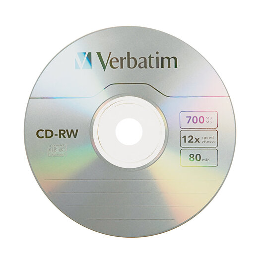 Disco CD-RW de alta velocidad Verbatim de 700 MB 4-12X regrabable 10 discos plateados