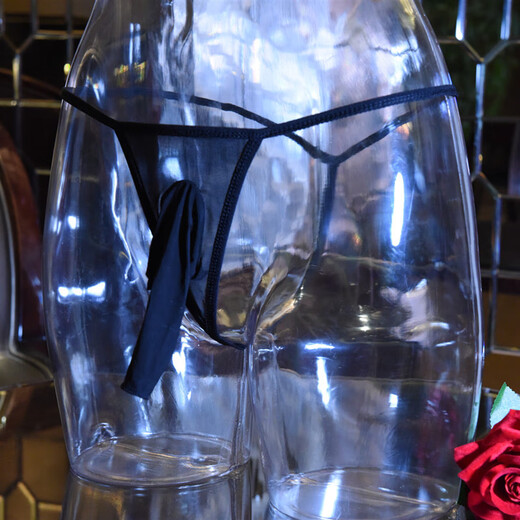 Men's T-string Sexy G-string Underwear T-Pants Transparent Breathable Stockings Black One-line T-Pants Open