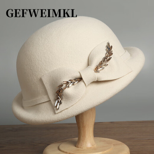 GEFWEIMKL Merino Wool Hat Women's Autumn and Winter New Bow Hepburn Style Women's Fashion Hat Elegant Warm Basin Hat Black Adjustable (56-58cm)