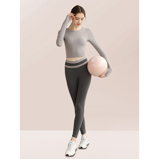 LULUUVTTOH Yoga Wear Suit Women's Quick-Drying Pilates Gym Training Wear Running Sports High-Elastic Butt Lifting Leggings S853 Taro Purple Long Sleeve L