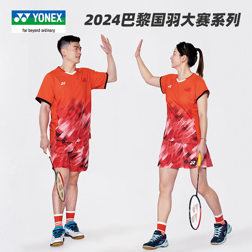 Yonex 2024 Badminton Team Wettbewerb Anzug Anzug Männer und Frauen Schnelltrockne Sport Kurzarm T-Shirt Shorts Shorts Rock 15176CR/686 Bright Orange/Wettbewerb Herrenhorts m m