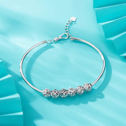Yuan Shengfu's new PT950 high-quality fashionable hollow ball platinum bracelet, genuine platinum transfer beads, women's hand jewelry, 7.82g, 14-15.5CM