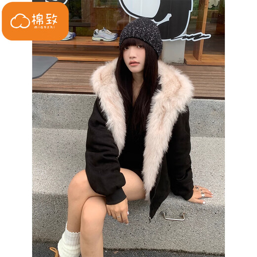 Cotton mountain sculpture cat ears hooded cotton coat for women winter thickened high-end cotton coat down jacket jacket parka 381 black high quality M 105-120Jin Jin is equal to 0.5 kg
