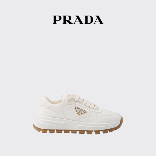 PRADA/Prada gift women's logo-embellished sheepskin sneakers ivory 35.5