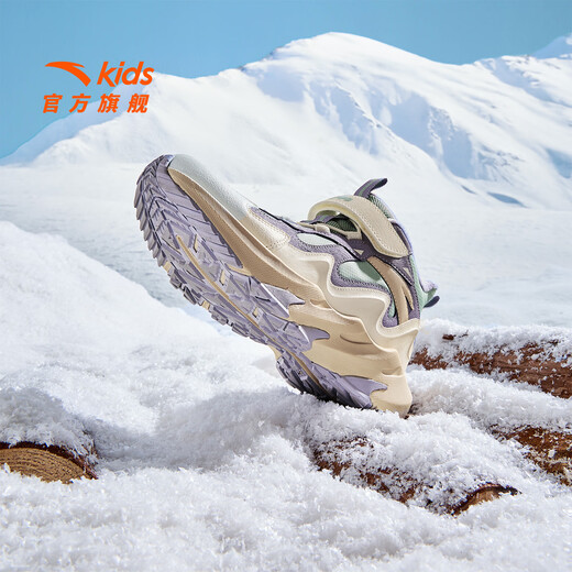 ANTA children's cotton shoes for girls and boys 2025 winter plus velvet warm knob buckle snow non-slip mountain and river high-top cotton boots recommended by the store manager Yuwuqing/Ivory White/Poplar Purple-5 39 Inner length of the shoe 24.5cm