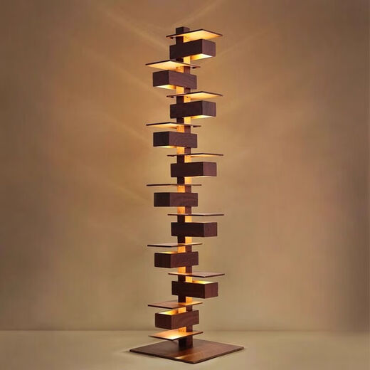 Zhongshuai Flowing Water Villa Floor Lamp Designer Simple Living Room Imitation Wood Grain Light and Shadow Art Ornaments Decorative Lamp Flowing Water Floor Lamp Black