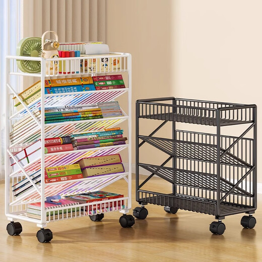 Jungle movable tableside storage small bookshelf classroom desk student books wheeled storage rack bookshelf five-layer white