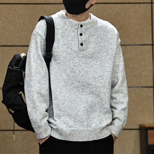 Fat Brother American Simple Henry Collar Sweater Men's Autumn and Winter Loose Lazy Warm Jacket Half-Open Knitted Sweater Top Apricot M Weight 100-130Jin Jin is equal to 0.5 kg