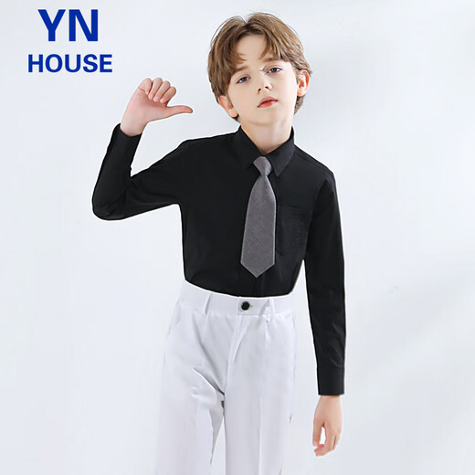 Innovo Children's Shirt Black Long Sleeve Pocket Boys Shirt Black Long Sleeve 150CM