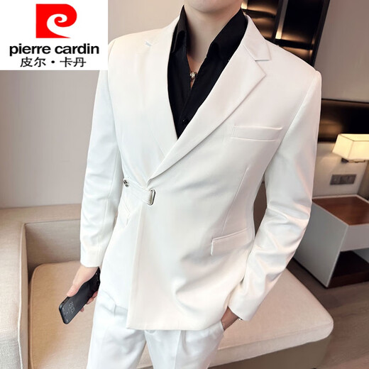 Pierre Cardin Autumn and Winter Light Mature Style Casual Suit Men's Suit Trendy Diagonal Buckle Personalized Slim Small Suit High-end Korean Version White Single-piece Suit 2XL