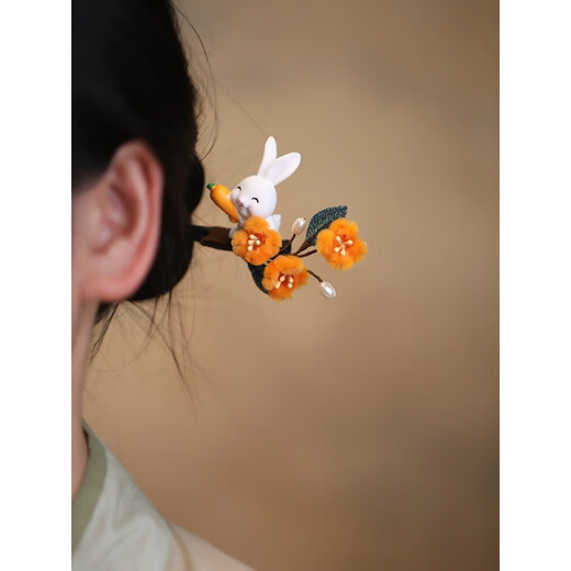 Shijun (SHIJUN) velvet flower hairpin, ancient style, cute, retro, osmanthus rabbit, imitation super fairy temperament, Hanfu accessories, hairpin, women's headwear, hairpin