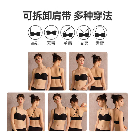 Ya (HSIA) Xiao Nian Gao Ya strapless bra for women summer non-slip tube top seamless no wire bra bra wraps the breasts and beautiful back thin black with detachable shoulder straps S