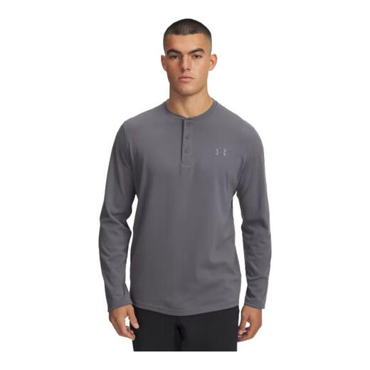 Under Armor Men's Sports and Fitness T-Shirt Long Sleeve Henley Shirt Sweat-absorbent and Breathable Running Exercise Infrared Lining Anti-Odor Nu Blue - 418 S Suitable for bust 86-94cm