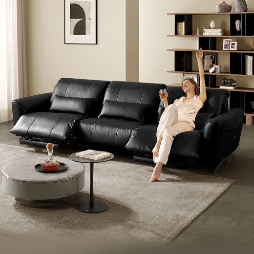 Gujia Home Italiano 0 El sofá de paredes puede ingresar al asiento grande de la sala de estar Deep y High-Leg Living Leather 6223b [Experto] [Puede ingresar a la barrida] Negro de tres personas, electricidad derecha derecha