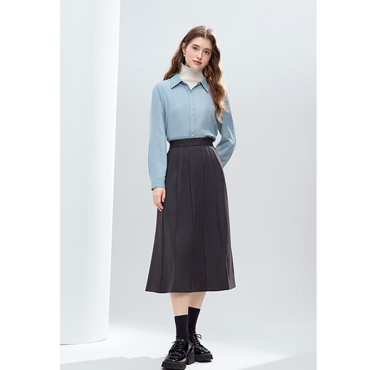 Betu women's 2025 winter new shirt high-end fashionable back embroidered long-sleeved top for women 2510T67 blue S