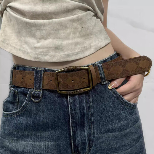 Haofanjie belt men's belt women's brown retro fashion American trend student men's versatile wasteland style wide pants belt brown belt