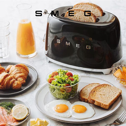 SMEG Italian retro toaster toaster sandwich breakfast machine toaster multi-functional household 6-speed baking TSF01 black (two-piece)