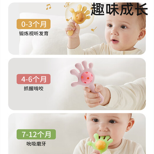 Shubeidi Little Mushroom Teether Baby Soothing Chew Teething Glue Oral Appetite Period 3-4-6 Months and Over Baby Anti-eating Hand Grinding Silicone Stick Green Palm Rattle Teether Free Storage Box
