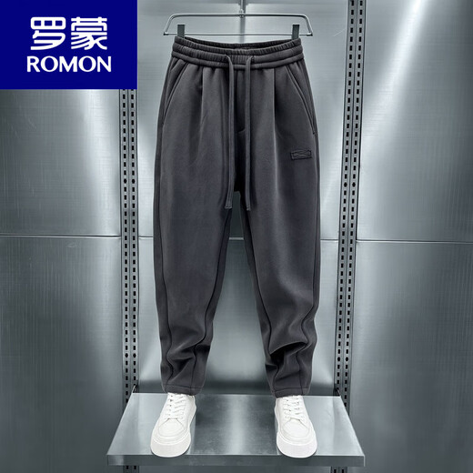 ROMON Men's Autumn and Winter New Gray Sports Pants Loose Straight Wide Leg Harem Pants Heavy Velvet Sweatpants Casual Pants Velvet Dark Gray L Weight 125-140 Jin Jin is equal to 0.5 kg